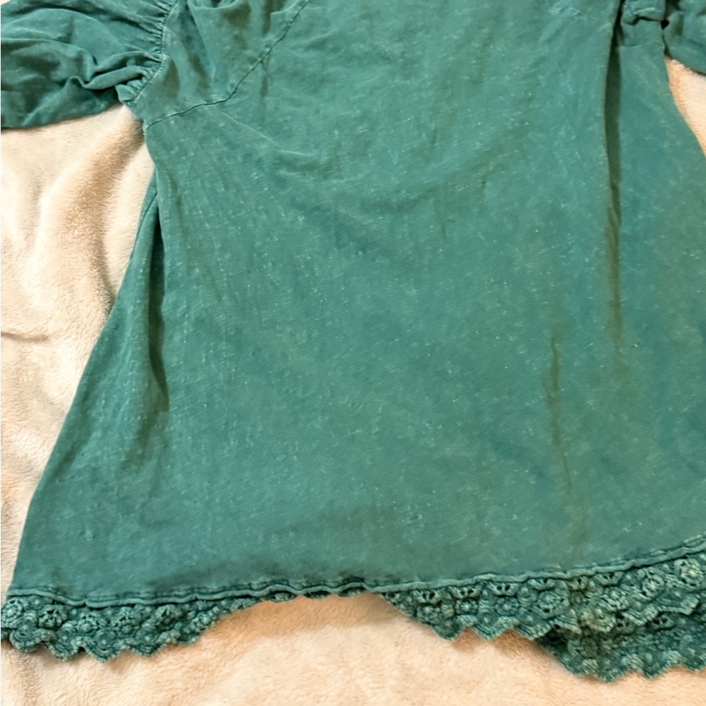 Altar'd State Teal Lace-Hem Raglan Sleeve Tunic - Picture 3 of 3